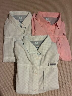 Lot of 3 Columbia Women’s Quick-Dry Button-Up Shirt - Pink, Blue, Long Sleeve